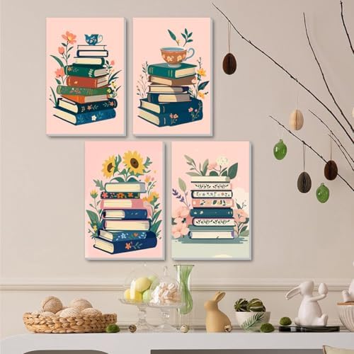 ICYANART 4 Pack Book Paint by Numbers Kit for Adults with Frame Simple