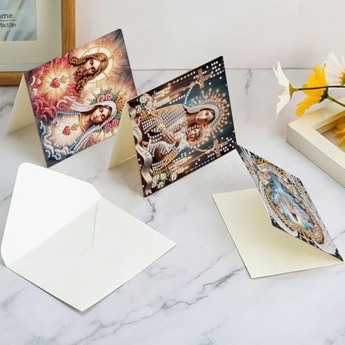 6 Pcs 5D Rhinestone Painting Greeting Cards Kits, Handmade Diamond Art Greeting Cards with Envelopes Holographic Laser Effect DIY Diamond Art Crafts Birthday Cards for Festival Celebrations (Religion)