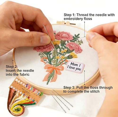BoAn Carnation Embroidery Kit for Adults, Floral DIY Cross Stitch Starter