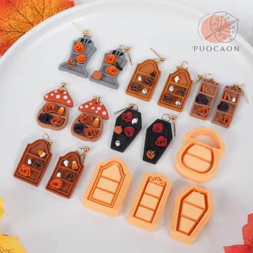 Puocaon Halloween Bookshelf Polymer Clay Cutters for Jewelry Earring Making
