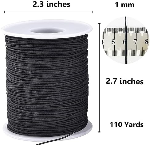 LUSTEMBER Elastic String for Bracelets, 1 mm x 110 Yards Sturdy Stretchy Elastic Cord for Jewelry Making, Necklaces, Beading - Black
