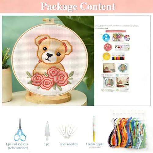 11CT Easy Starter Cross Stitch Kit for Adults Stamped Embroidery Kit with Pre-Printed Fabric Color Threads Needles DIY Needlework Craft Kit Strawberry 35x35cm(J47)