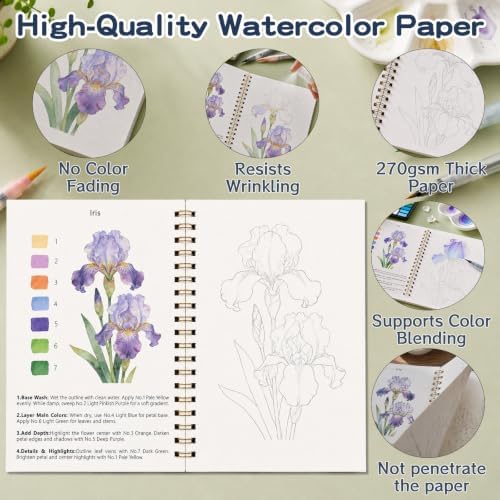 Watercolor Workbook for Adult Beginners 24 Colors Solid Paint Art Set