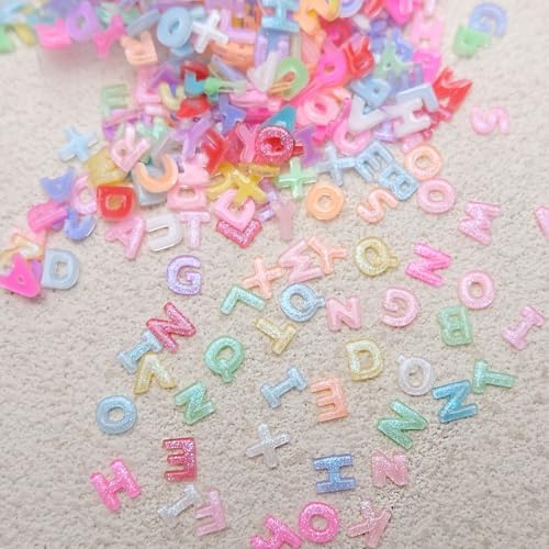 Letter Nail Art Charms Random Candy Color Letter Resin Nail Rhinestones Kawaii Summer Flatback Alphabet Nail Gems with Glitter Design Nail Art Accessories for DIY Craft Nail Supplies 250Pcs