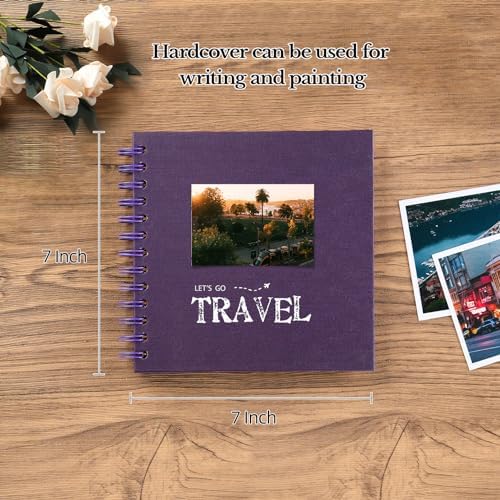 potricher 7 x 7 Inch Small DIY Scrapbook Photo Album 40 Pages, Purple | Thick Kraft Paper Scrap Book Photo Albums, Memory Book for Wedding, Anniversary, Baby, Family, Travel, DIY Projects