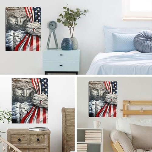 ajepon Independence Day Paint by Numbers Kit for Adults - Painting by Number Kits Jesus Christ, American Flag Adults Paint by Numbers Kits on Canvas Without Frame for Home Wall Decor 16X20inch