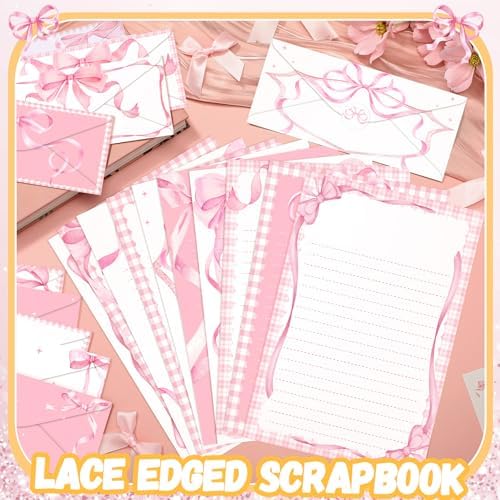 TaoBary 160 Pcs Pink Bow Stationery Paper and Envelopes Set, 8.5 X11''