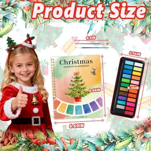 Watercolor Workbook - Coloring Book Beginner Friendly Painting Kit, Watercolor Workbooks for Adults with 24 Colors Paint, Exploration Gift for Adults Teens (Christmas)
