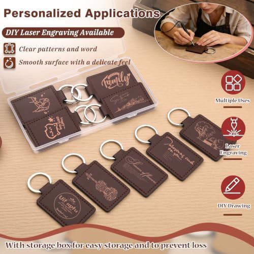 10 Pcs Leather Keychain Blanks, Rectangular PU Leather Key Fob Kit