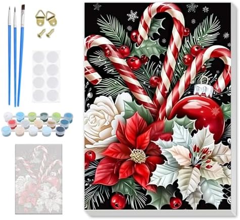 SENQAO Christmas Paint by Numbers for Adults Framed, Candy Flower Adults' Paint-by-Number Kits, Adult Paint by Number Kits on Canvas, Acrylic Number Painting for Home Decor, 8x12inch