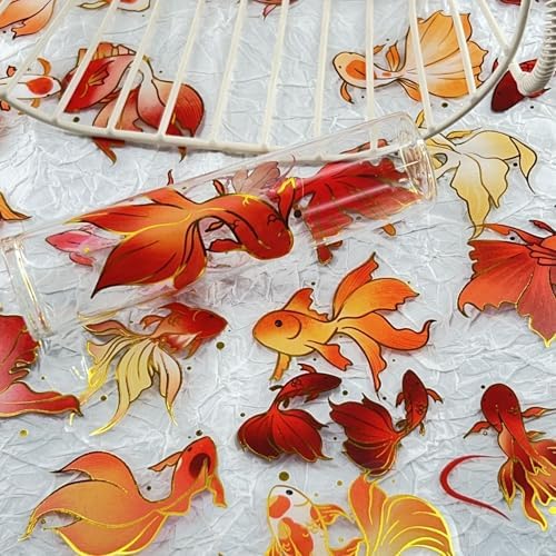 50PCS Gold Stamp Stickers Goldfish Aesthetic PET Travel Journal Decal Waterproof Decorative Decals for Scrapbook DIY Crafts Album Bullet Journal Planner Water Bottles Laptop Phone (Gold Stamp-A)