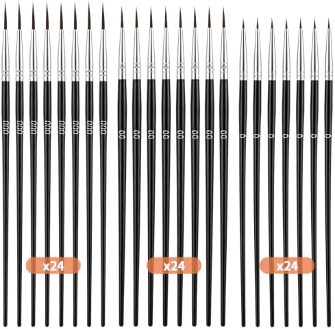 Gjinxi 72pcs Tiny Detail Paint Brushes Bulk Fine Tip with 3 Sizes #0#00#000