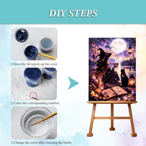 MXCFZX Halloween Witch Paint by Numbers Kits for Adults, Magical Book Painting by Numbers for Beginners with Cat, DIY Acrylic Oil Painting by Numbers for Adults for Gift Home Wall Decor(16x20inch)