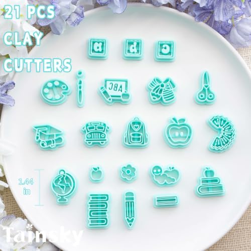 Tainsky Teacher Polymer Clay Cutters, 21 Shapes for Back to School Earrings