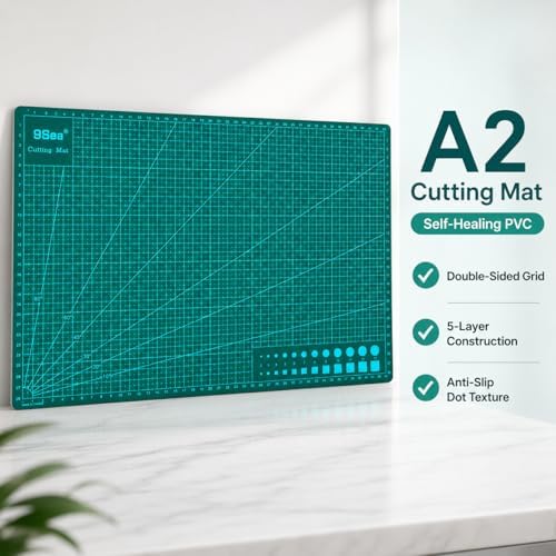 Self Healing Cutting Mat A2, 24 x 18 inch Green, Craft Cutting Board for Leather Crafts, Sewing, Quilting, Paper Cutting, 5-Ply Double Sided Rotary Cutter Mat, Ships Flat Not Folded