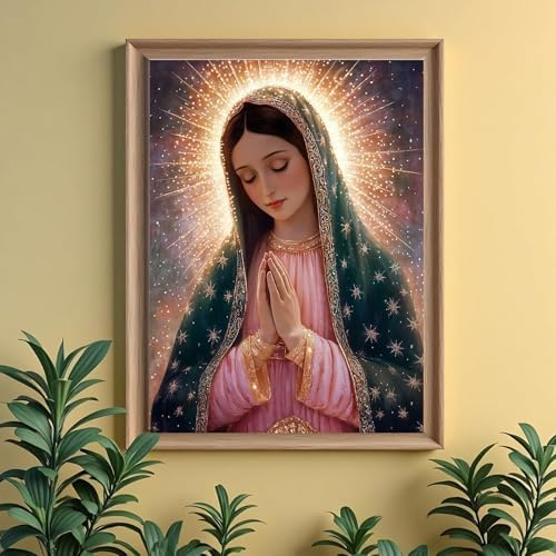 ckdiluy Virgin Mary Diamond Art Kits for Adults Beginners, 5D DIY Religion Diamond Painting Kits, Full Round Drill Diamonds Dots Gem Art Crystal, Home Wall Decor 12X16 Inch