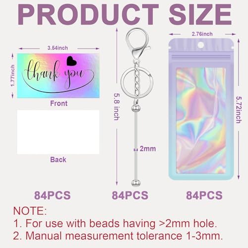 42/84/126 Pcs Beadable Keychain Bars Bulk Blank DIY Beaded Keychain Making Supplies with Bag Thank You Card