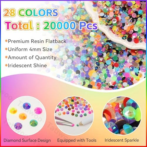 20000Pcs Color Resin Jelly Rhinestones for Bedazzling, 4mm Gems Crafts