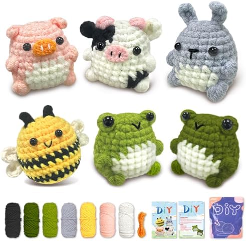 YAMAXIN Crochet Set for Beginners, for Complete Adults, Animal Crochet Hook Set for Beginners, Crochet Knitting Set with Video (6pcs Animals)