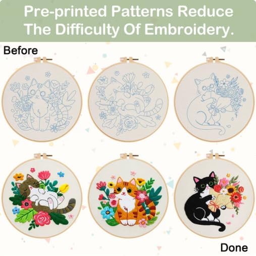 Nuberlic 3 Pack Cat Embroidery Kit for Beginners Adults