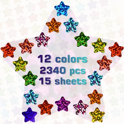2340 PCS Holographic Star Stickers for Kids Reward,0.6" Sparkly Small Stars