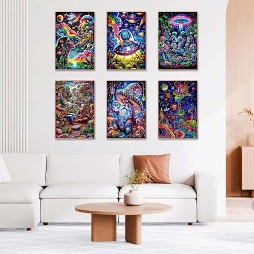 EIBEILI 6 Pack Colorful Style Paint by Numbers Kit for Adults Beginner,Starry Sky Adult Paint by Number Kits on Canvas,Easy Canvas Paint by Numbers for Adults for Home Wall Decoration 12 X 16 inch