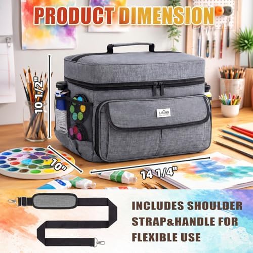 JJRING Acrylic Paint Organizer Bag With Adjustable Dividers, Grey