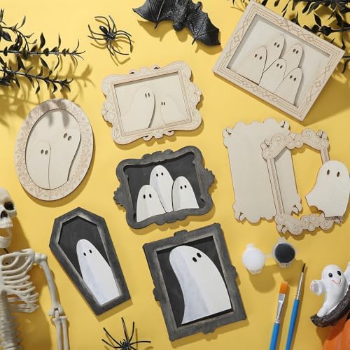 Simgoing 24 Set Adult Halloween Craft, Wood Ghost DIY Frame, Fashion Style