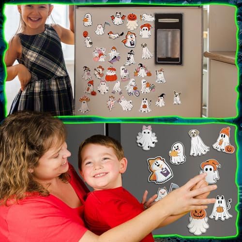 Motipuns 30 Pcs Halloween Diamond Art Magnets, Scary Ghost Fridge Decor
