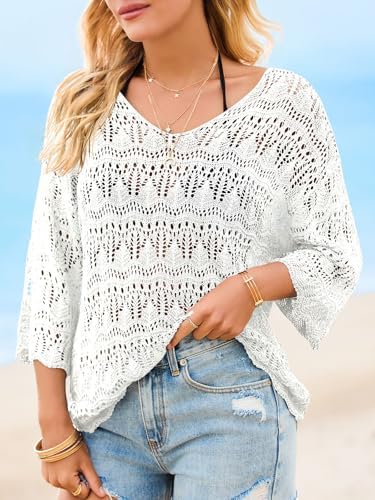 Saodimallsu Womens Crochet Cover Up Sweater Tops