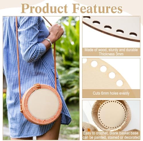 Fanfanwin 12 Pcs Wooden Basket Bottom Moses Crochet Basket Round Base Unfinished Wood Knitting Base for DIY Craft Weaving Making Supplies Home Decoration(6 Inches)
