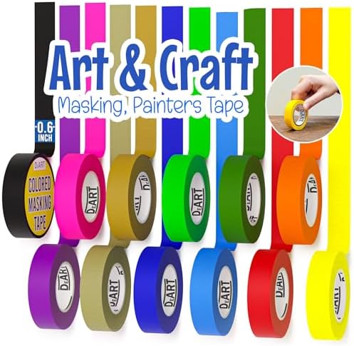 DEART 12PCS Colored Masking Tape, Kids Art Supplies, DIY Craft Tape, Colored Tape Rolls, Colored Painters Tape, 1.7cm x 10m (2/3In x 11Yards) for Labeling Coding Rolls Washi Scale Scrapbook Lab Tape