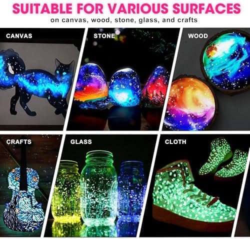 26 Pcs Glow in the Dark Acrylic Paint Set, 10 Colors (2oz/60ml)