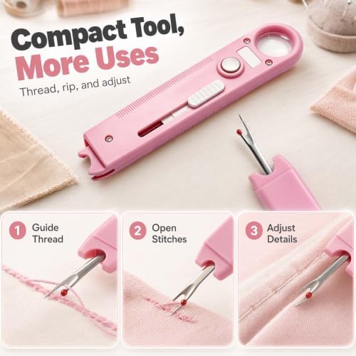 Quick Automatic Needle Threader for Sewing Machine, 2026 4-in-1 Sewing Threader Tool with Seam Ripper, Needle Threader, Magnifier, and Ruler, Magnetic Sewing Accessory for Quilting and Stitching, 3pcs
