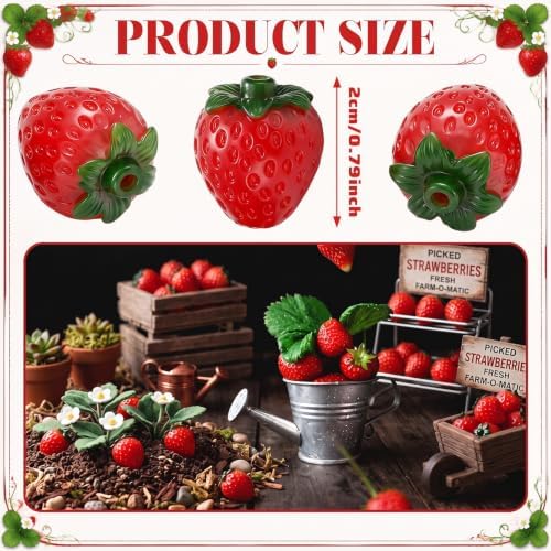 Fuutreo 50 Pcs Mini Resin Strawberry Figurines Christmas Holiday Table Decor Ornaments Tiny Sculptures DIY Craft Supplies Xmas Gift Stocking Stuffer Fruit Theme Party Favor Home Shelf Accessories
