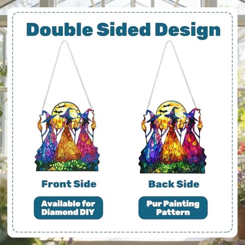CRZMODE Witch Diamond Art Hanging Kit for Adults, Witch Pendant Diamonds Painting Art Kit, Special Crystal Diamond Art Painting Pendant Ornament, Craft Gift for Women Home Window Decor