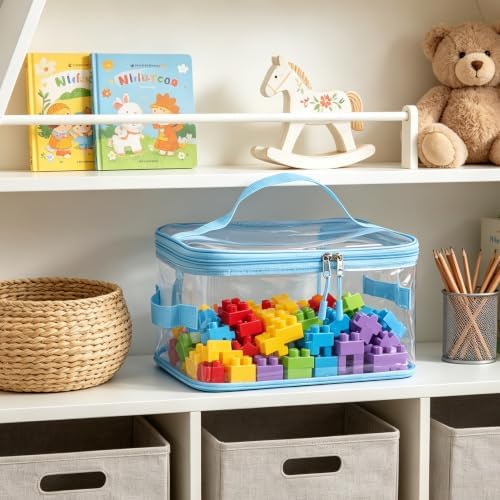 8 Packs Toy Storage Bags, Reusable Clear PVC Board Game Storage, Toy Storage Organizer Bags with Zipper for Building Blocks, Puzzle and Handmade Accessories, Clear Toiletry Bag