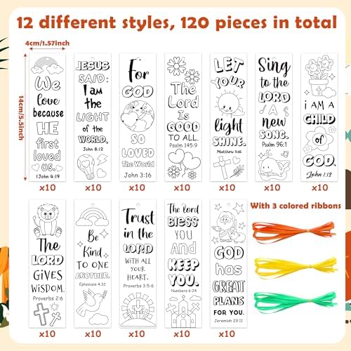 120Pcs Bible Color Your Own Bookmarks Religious DIY Crafts