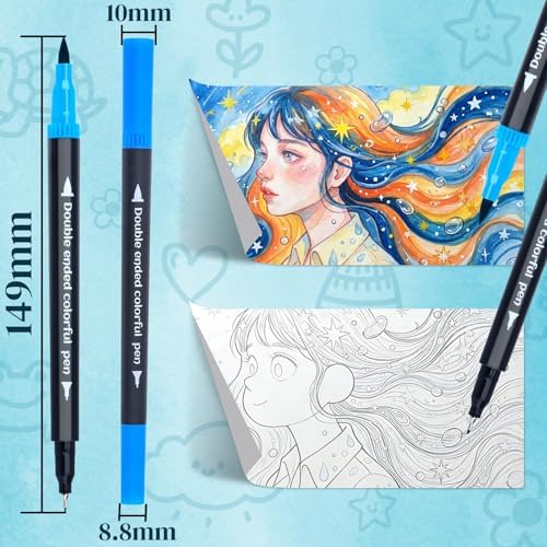 24Color Dual-Tip Art Markers Set, Fine & Brush Tips for Adult Coloring Books, Watercolor & Drawing Pens, Artist Marker Pens for Illustration, Sketching, Journal