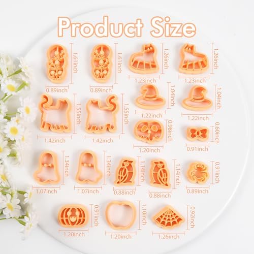Puocaon Halloween Polymer Clay Cutters - 18 Pcs Halloween Themed Skull Ghost Cat Wizard Witch for Earrings Jewelry Making Clay Earrings Cutters