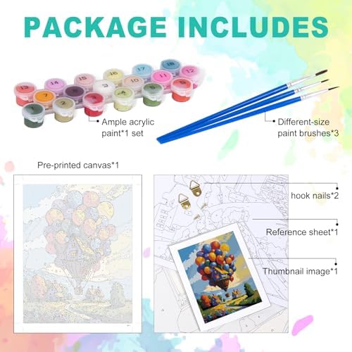 Paint by Numbers Kit for Adults, Balloon House Number Painting, 16x20 Inch | DIY Adult Paint by Number Kit on Canvas for Beginners, without Frame, Home Wall Decor, Stress Relief Craft Gift