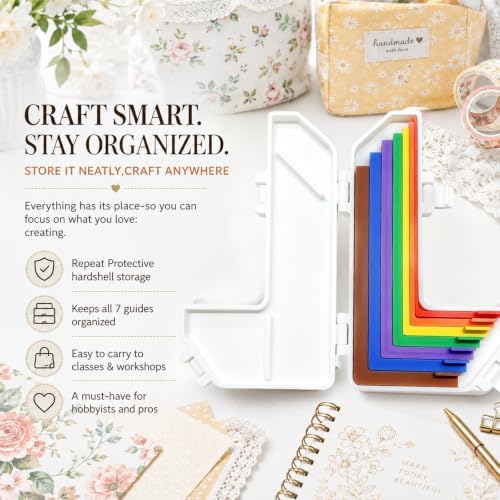 Paper Crafting Alignment Guide Set with Case,Margin Precision Layering Matting Spacers,Precision Layering & Matting Spacers,Color Coded Size Tabs for Card Making and Scrapbooking (7Pcs)