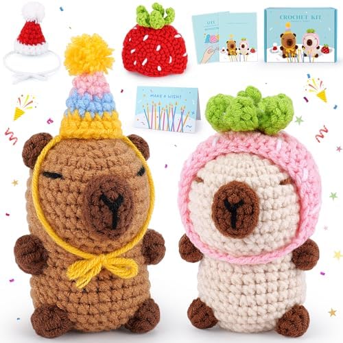 2PCS Capybara Crochet Kit for Beginners Crochet Starter Kit for Adults