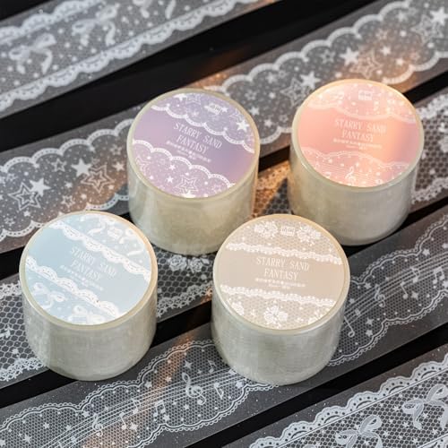 White Lace PET Tape For Journaling Retro Glitter Scrapbook Lace PET Tape Stickers Aesthetic Music Note Star Bow Rose Flower Border Stickers for Scrapbooking Supplies Planner Gift Wraping Crafts Decor