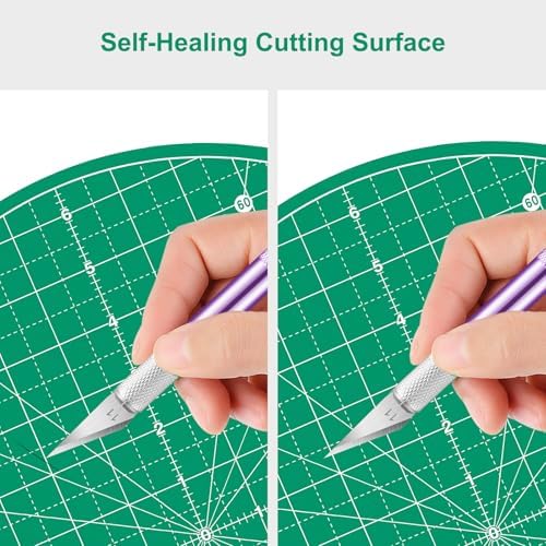 Headley Tools 13"x13" Round Rotating Cutting Mat, Self Healing Mat with 360-Degree Rotation & Anti-Slip Base, Sewing Board Cutting Mat Perfect for Fabric Quilting Leather Hobby Project, Green
