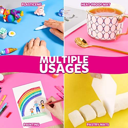 LEOBRO Silicone Mat, 3 PCS Silicone Mats for Crafts, Resin Molds, Play Dough Mat, Placemat, Clay Mats, for Epoxy Resin, Crafts, Yellow & Hot Pink & Blue, 15.7”x 11.7
