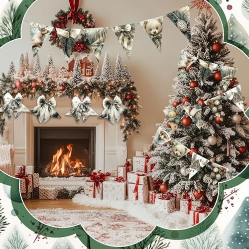HunnmingRe 20 Pcs 10''x10'' Vintage Green Christmas Quilting Fabric Square Bundle Snowman Precuts Quiltted Fabric Gingerbread Reindeer Printed Patchwork Supplies for Winter Patchwork DIY Sewing Craft