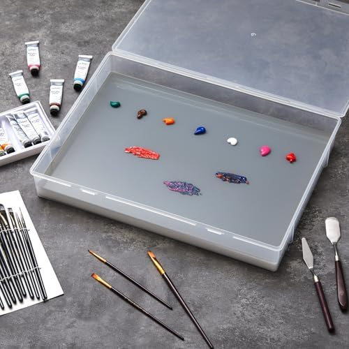 Nuanchu 1 Pcs 12 x 16 Inch Glass Palette for Oil Painting, Neutral Grey | Airtight Keep Wet Palette Container, 40 Sheets Disposable Paper, Keeps Paint Fresh, for DIY Color Mixing Beginners