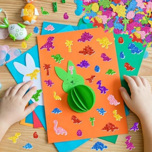 664 PCS Glitter Foam Stickers, Foam Dinosaur Stickers for Crafts, 8 Colors