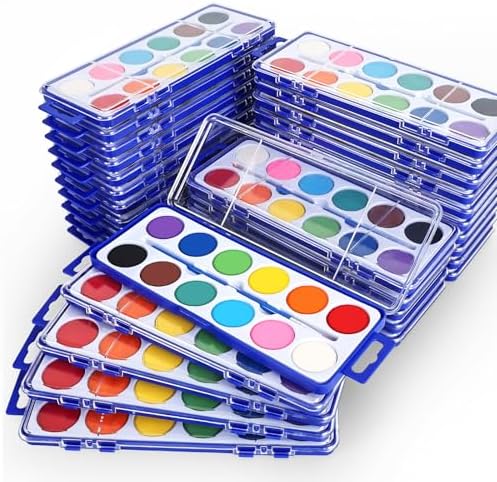 30 Pack Watercolor Paint Set, 12 Colors Watercolor Paint Set Bulk with Paint Brushes, Washable Paint, Art Supplies for Classroom, Parties
